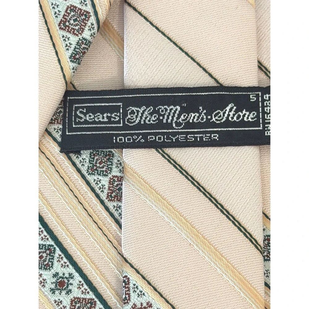 Sears The Men's Store Tie Peach Tan Geometric Striped Vintage Retro 70s Disco